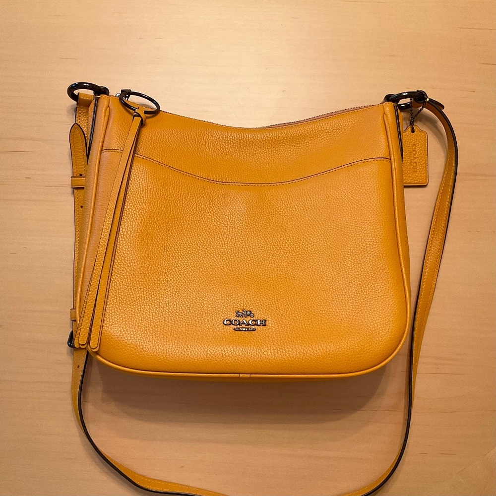 Coach Mustard Pebbled Leather Crossbody Bag
